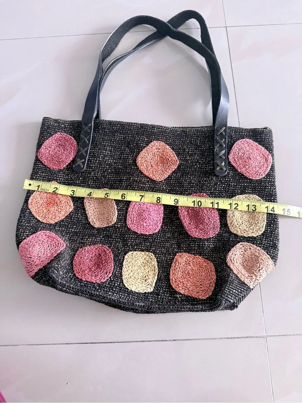Annabel Ingall Black Tote with Pink, Peach & Cream Circles